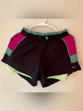 Abbia Retro Colorblock Running Athletic Shorts Neon Magenta Teal Black M